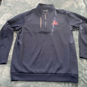 St Louis Cardinals Sweatshirt Size 2XLT 1/4 Zip Red Blue Baseball Antigua EUC